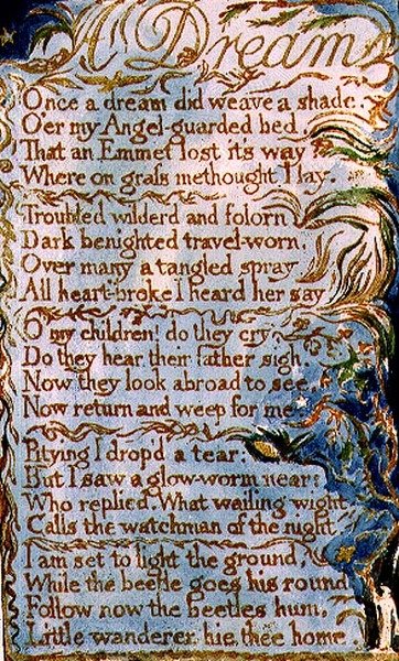 P.124-1950.pt26 Sen: deska 26 ze Zpěvů o nevinnosti a zkušenosti (kopie AA) cca 1815-26 (lept, tuš a akvarel) od William Blake