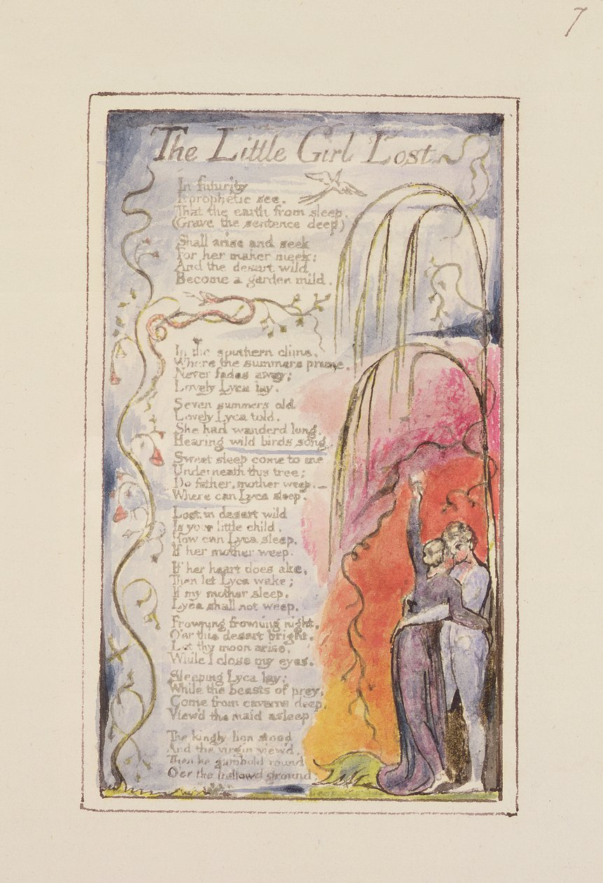 S.124-1950.pt35 Ztracená holčička: deska 35 z Písně o nevinnosti a zkušenosti (kopie R) c.1802-08 (lept, inkoust a wc) od William Blake
