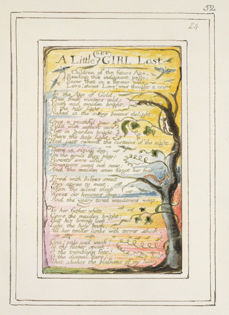 P.124-1950.pt52 Ztracené děvčátko: deska 52 z "Písní o nevinnosti a zkušenosti" (kopie R), asi 1802-08 (lept, tuš a čb) od William Blake