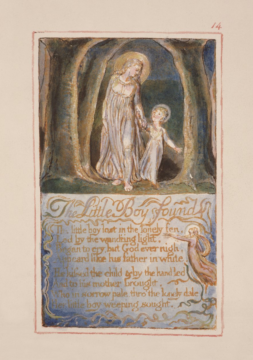 S.125-1950.pt14 The Little Boy Found: plate 14 from Songs of Innocence and of Experience (kopie AA) c.1815-26 (lept, inkoust a wc) od William Blake