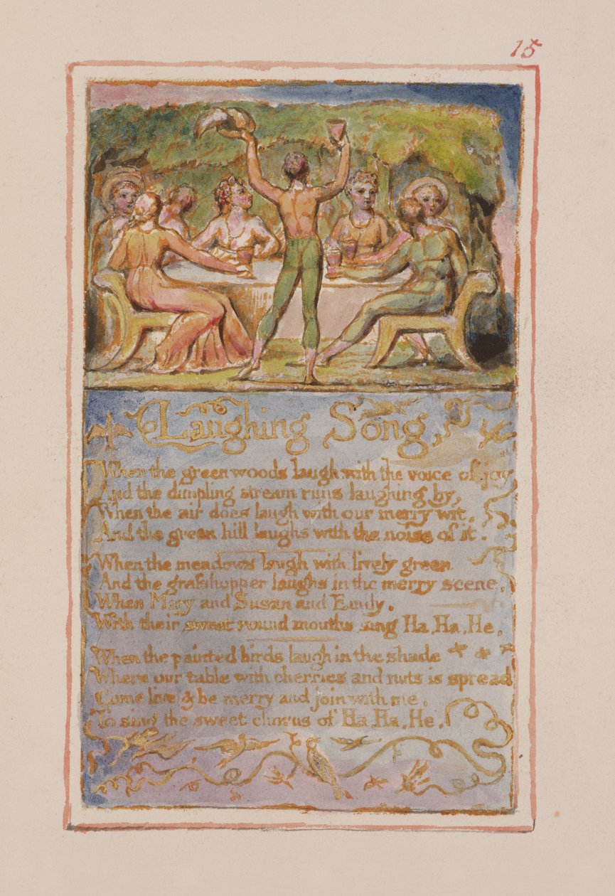 S.125-1950.pt15 Laughing Song: deska 15 z Songs of Innocence and of Experience (kopie AA) c.1815-26 (lept, inkoust a wc) od William Blake