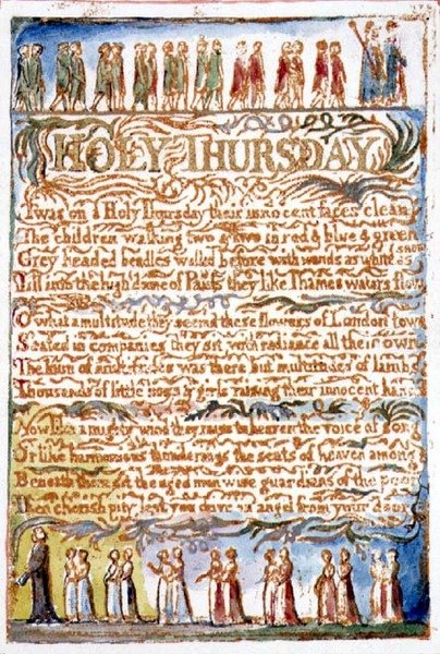 S.125-1950.pt19 Zelený čtvrtek: deska 19 z Songs of Innocence and of Experience (kopie AA) c.1815-26 (lept, inkoust a akvarel) od William Blake