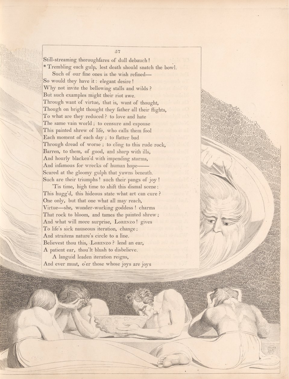 Talíř 29 (strana 57): „Chvěj se každým douškem, aby smrt nevyrvala misku“ od William Blake
