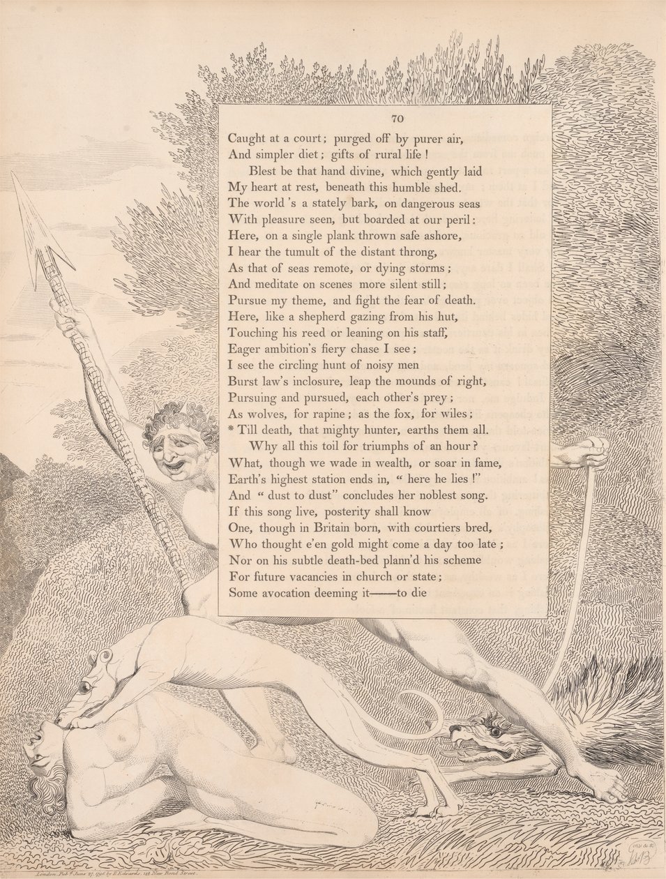 Deska 32 (strana 70): „Do smrti, ten mocný lovec, je všechny uzemní“ od William Blake
