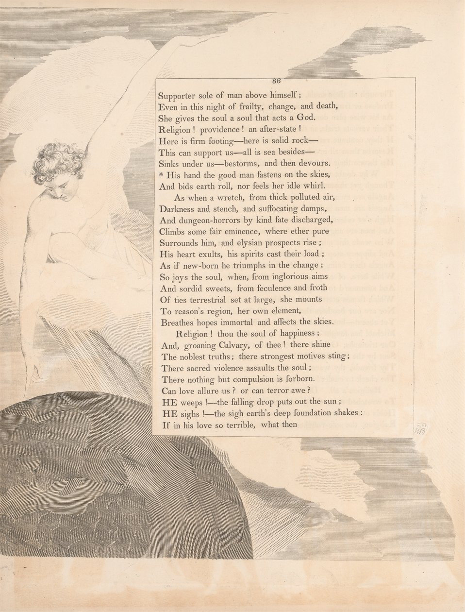Talíř 37 (strana 86): ‚Svou ruku ten dobrý člověk připoutá k nebi‘ od William Blake