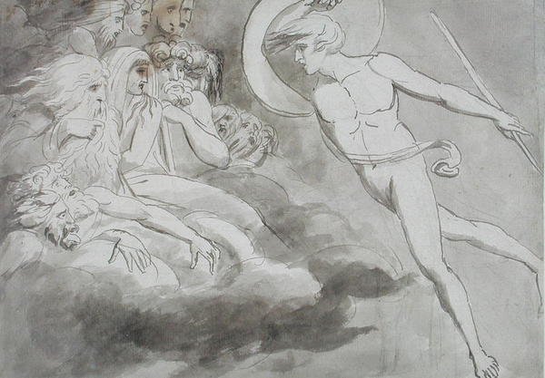 Satan se blíží k soudu chaosu od William Blake