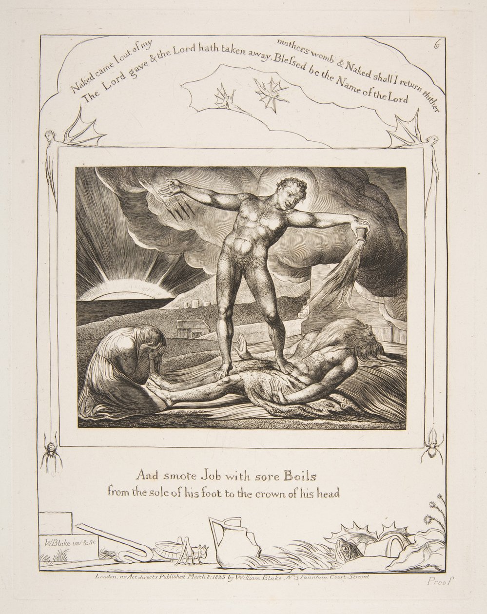 Satan bije Joba varem, z ilustrací Knihy Job, 1825-26. od William Blake