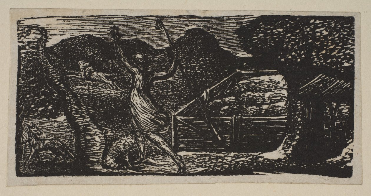 Shepherd Chases Away Away a Wolf z Thorntons Pastorals of Virgil, 1821. od William Blake