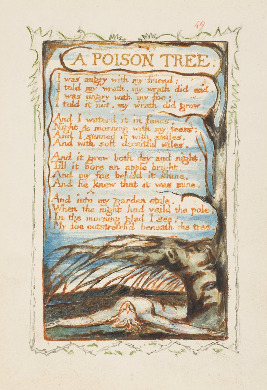Songs of Innocence and of Experience: A Poison Tree, ca. 1825. od William Blake