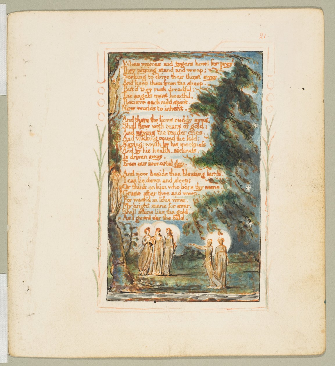 Písně nevinnosti a zkušenosti: Noční druhá deska: Když vlci a tygři jak..., ca. 1825. od William Blake