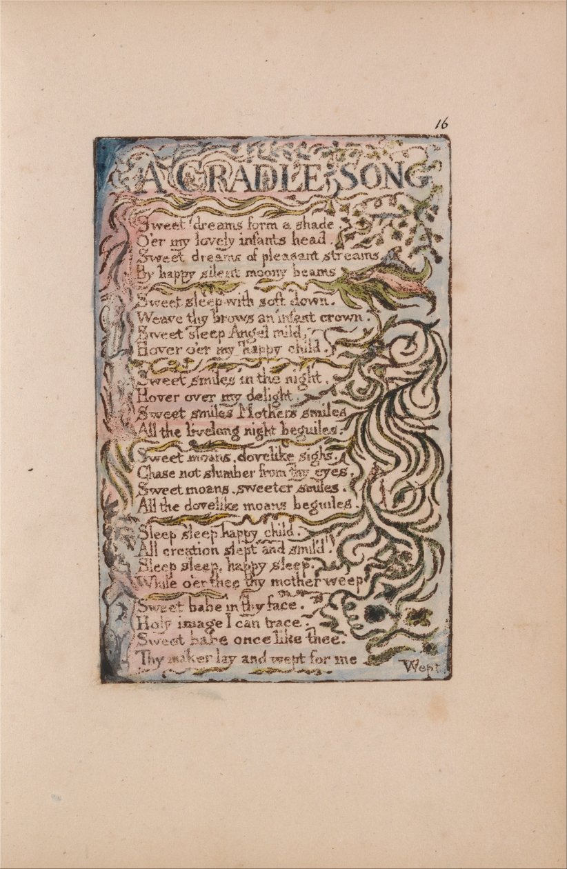 Písně nevinnosti a zkušeností, deska 16, píseň kolébky (Bentley 16) od William Blake