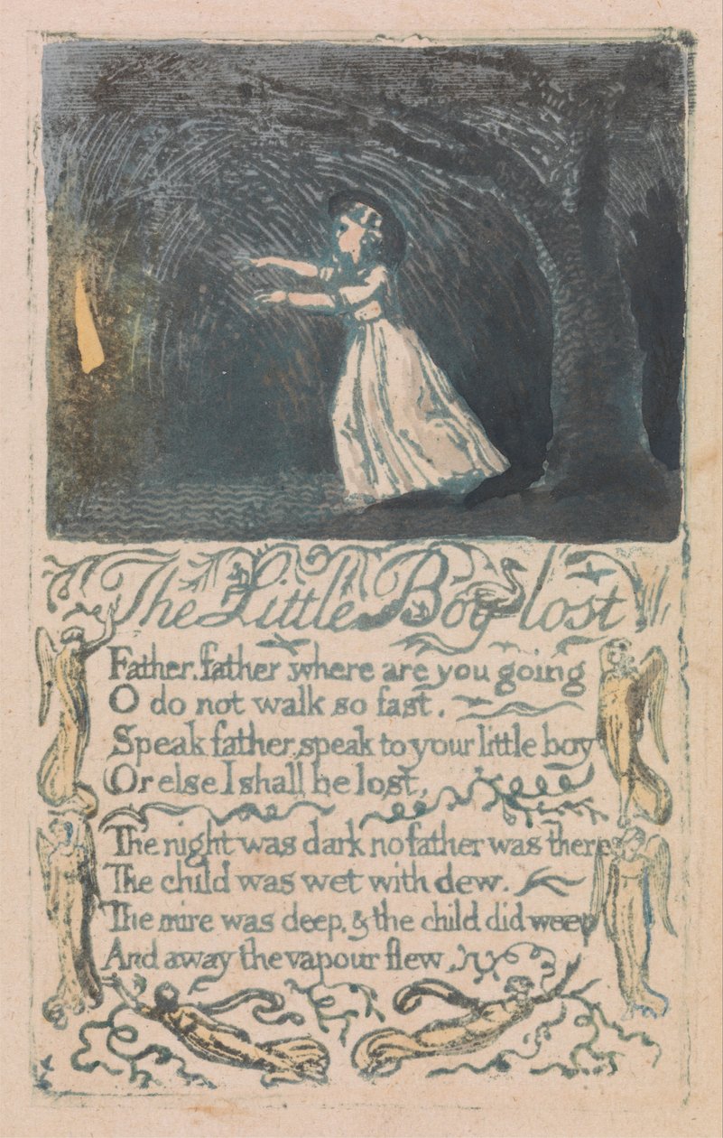 Písně nevinnosti a zkušeností, deska 16, ztracený malý chlapec (Bentley 13) od William Blake
