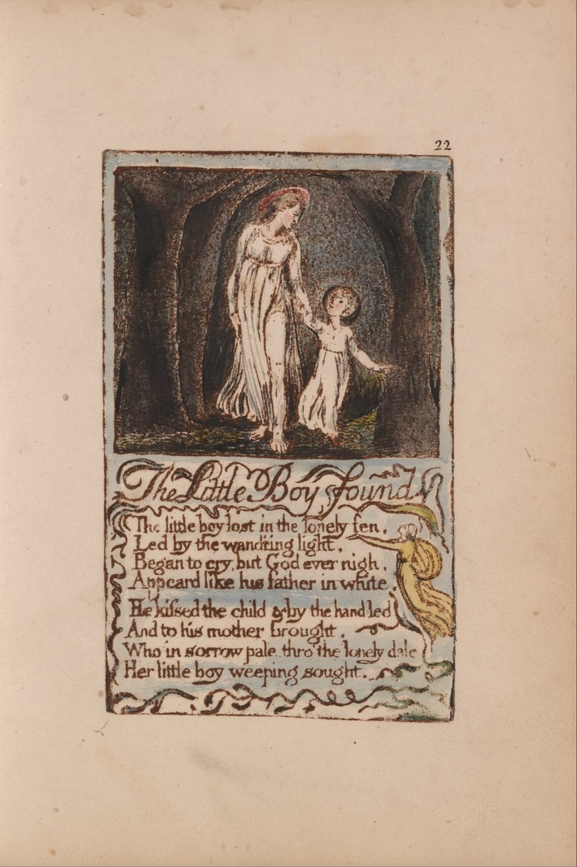 Písně nevinnosti a zkušeností, talíř 22, Malý chlapec nalezen (Bentley 14) od William Blake