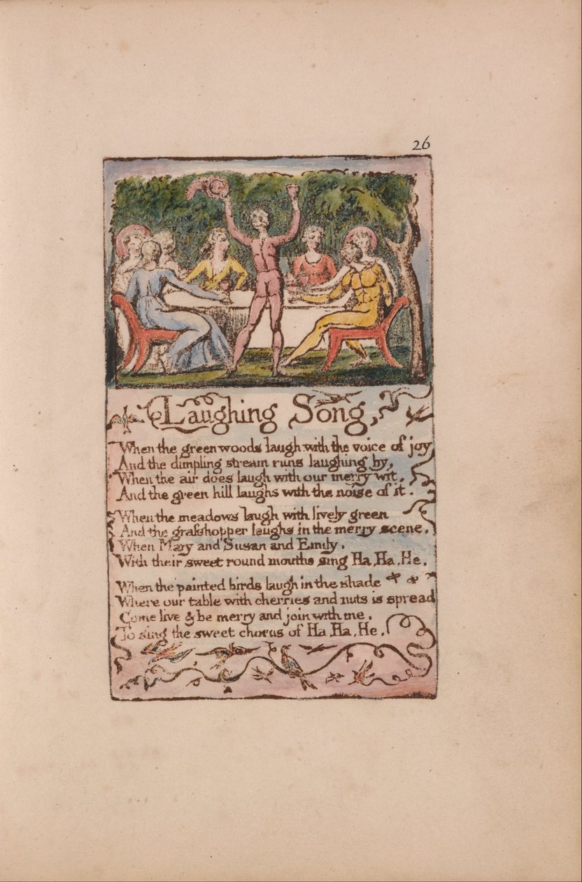 Písně nevinnosti a zkušeností, deska 26, píseň smíchu (Bentley 15) od William Blake
