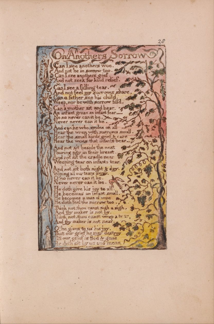 Písně nevinnosti a zkušeností, talíř 28, On Anothers Sorrow (Bentley 27) od William Blake