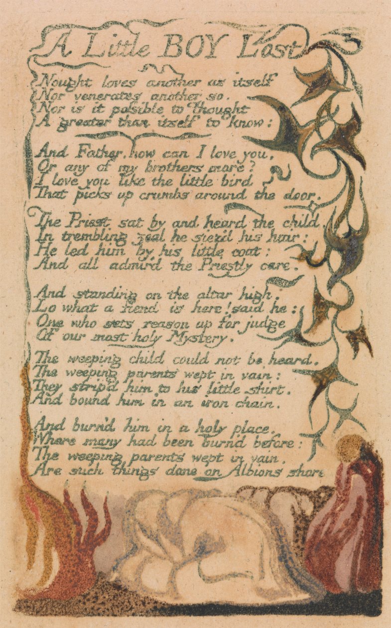 Songs of Innocence and of Experience, Plate 43, "A Little Boy Lost" (Bentley 50) od William Blake