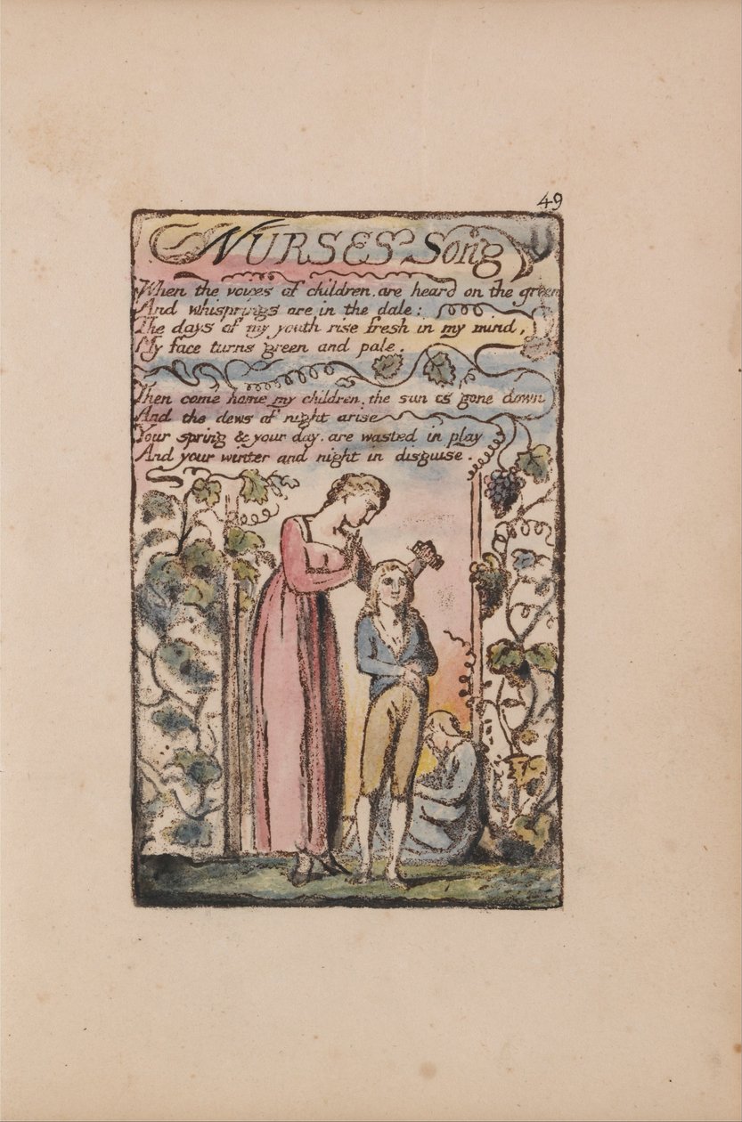 Písně nevinnosti a zkušeností, deska 49, píseň ošetřovatelů (Bentley 38) od William Blake