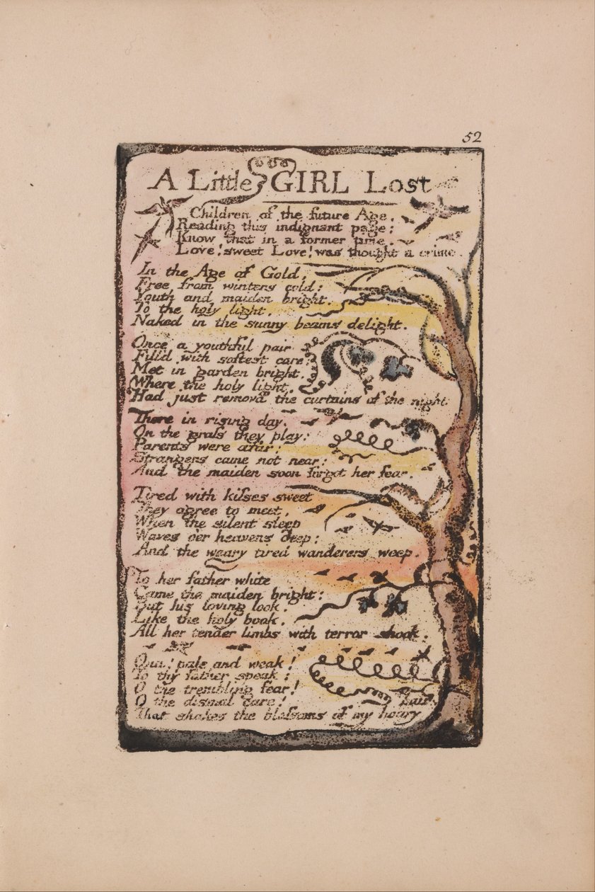 Písně o nevinnosti a zkušenosti, deska 52, Ztracená holčička (Bentley 51) od William Blake