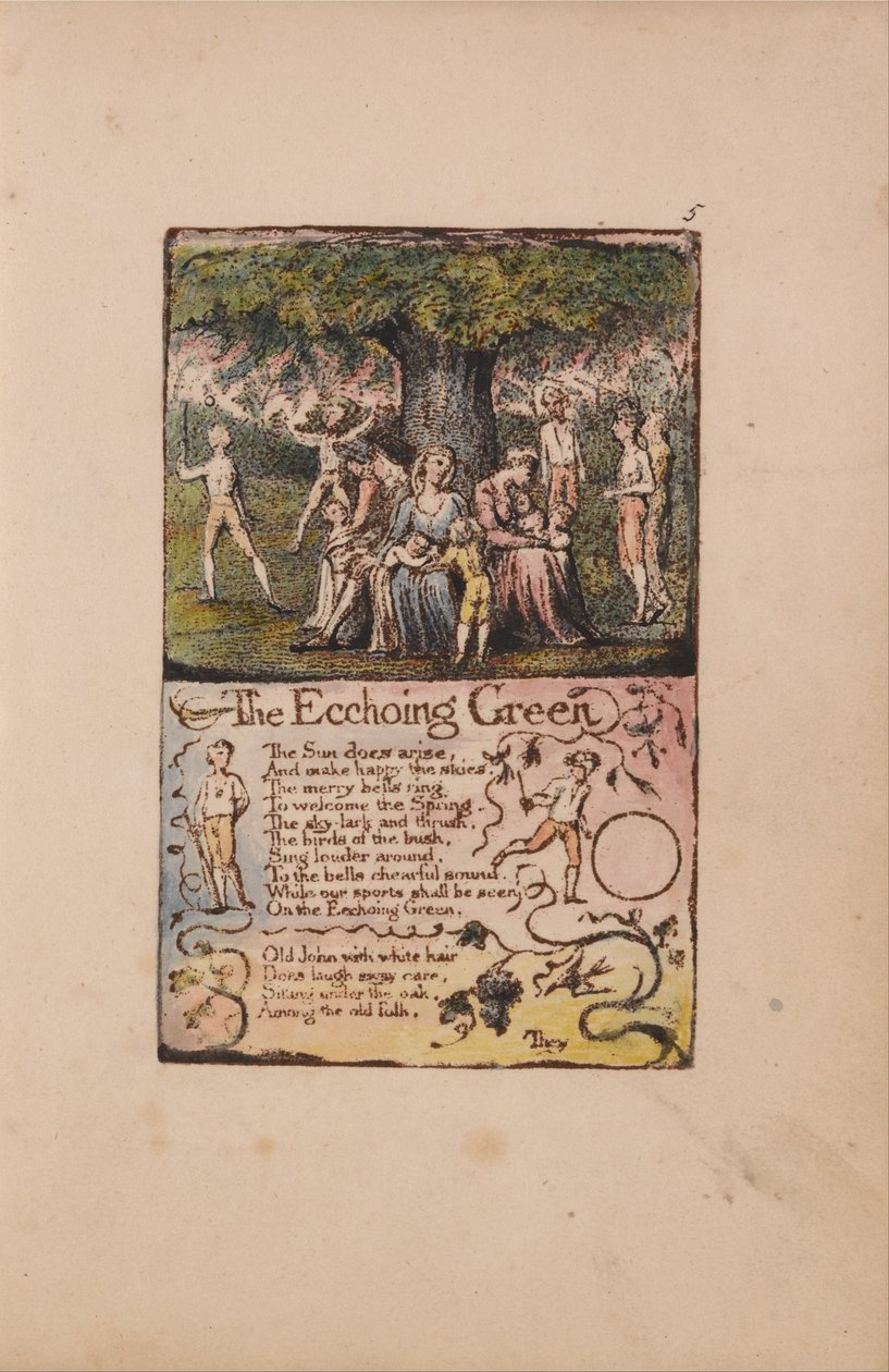 Songs of Innocence and of Experience, Plate 5, The Ecchoing Green (Bentley 6) od William Blake