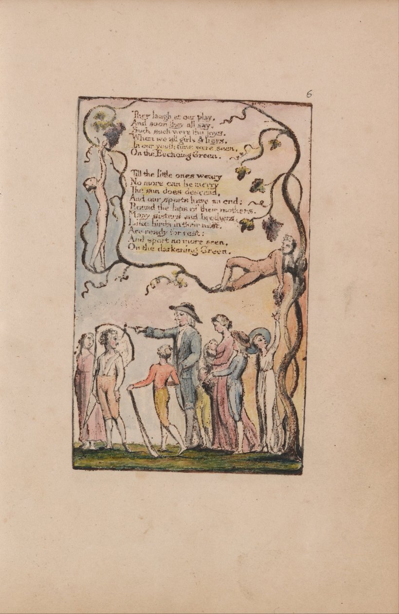 Písně o nevinnosti a zkušenosti, deska 6, The Ecchoing Green (Bentley 7) od William Blake