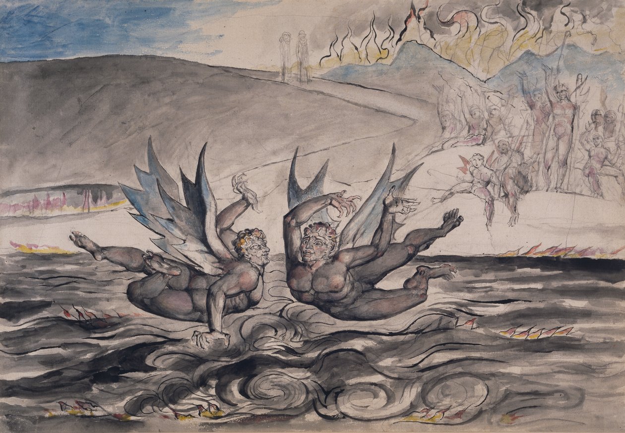 Baffled Devils Fighting, ilustrace z „Inferno“ z „Božské komedie“ od Dante Alighieriho od William Blake