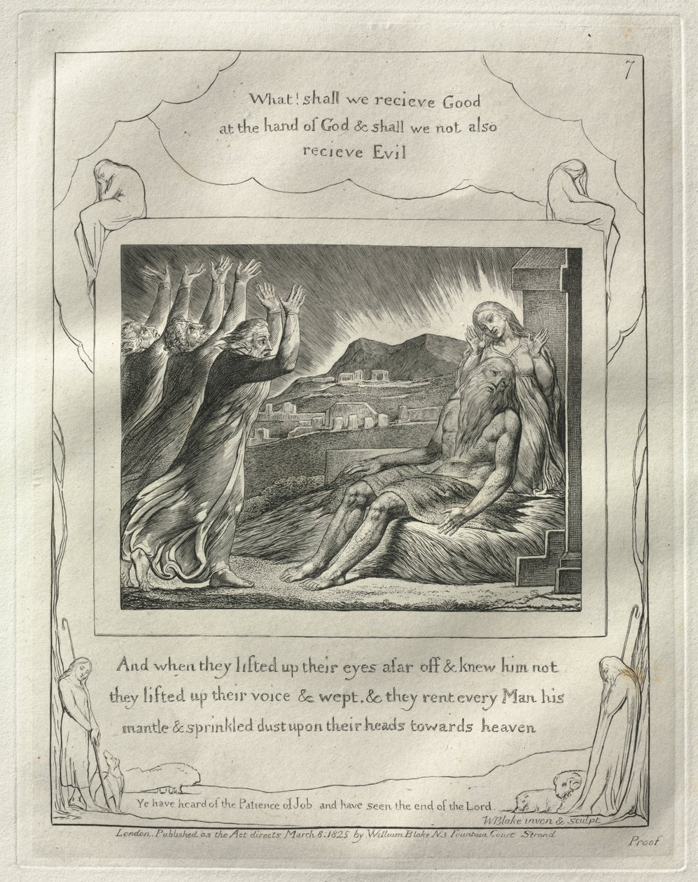 Kniha Job: č. 7, A když z dálky pozdvihli oči a nepoznali ho, pozvedli hlas a plakali od William Blake