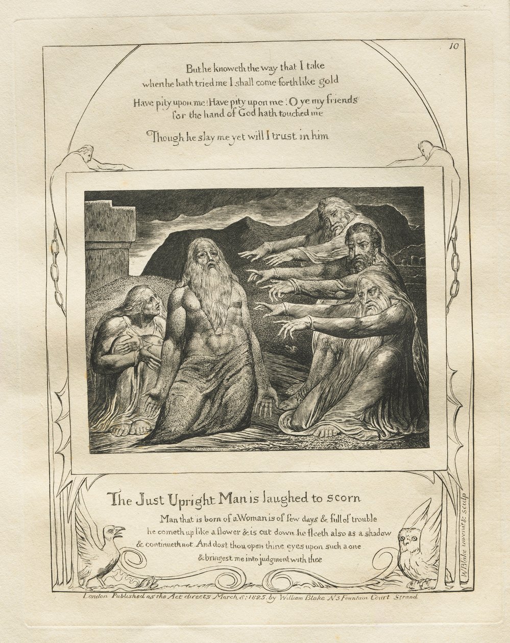 Kniha Job: Pl. 10, Spravedlivý muž se vysmívá k opovržení od William Blake