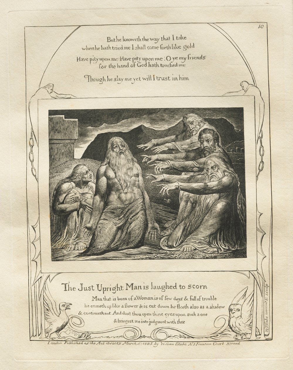 Kniha Job: Pl. 10, Spravedlivý muž se vysmívá k opovržení, 1825. od William Blake