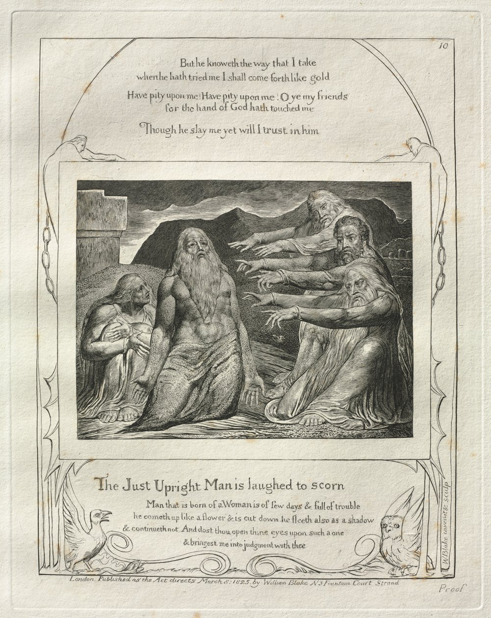 Kniha Job: Pl. 10, The Just Upright Man se směje k opovržení od William Blake