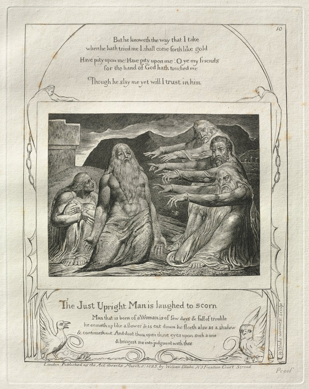 Kniha Job: Pl. 10, Spravedlivý muž se vysmívá k opovržení, 1825. od William Blake