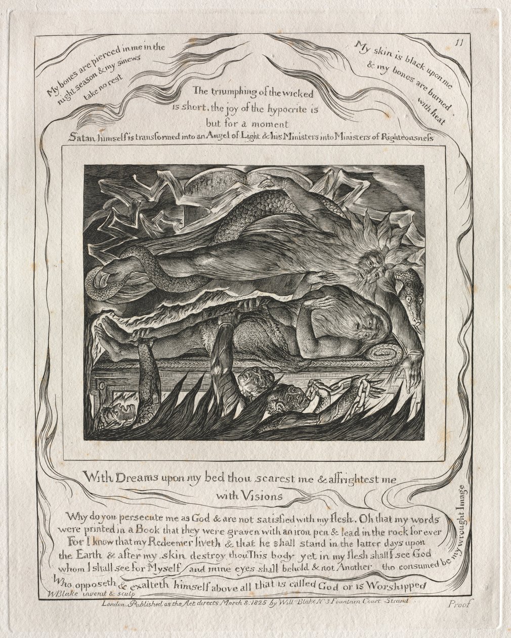 Kniha Job: Pl. 11, Se sny na mé posteli mě děsíš a děsíš..., 1825. od William Blake