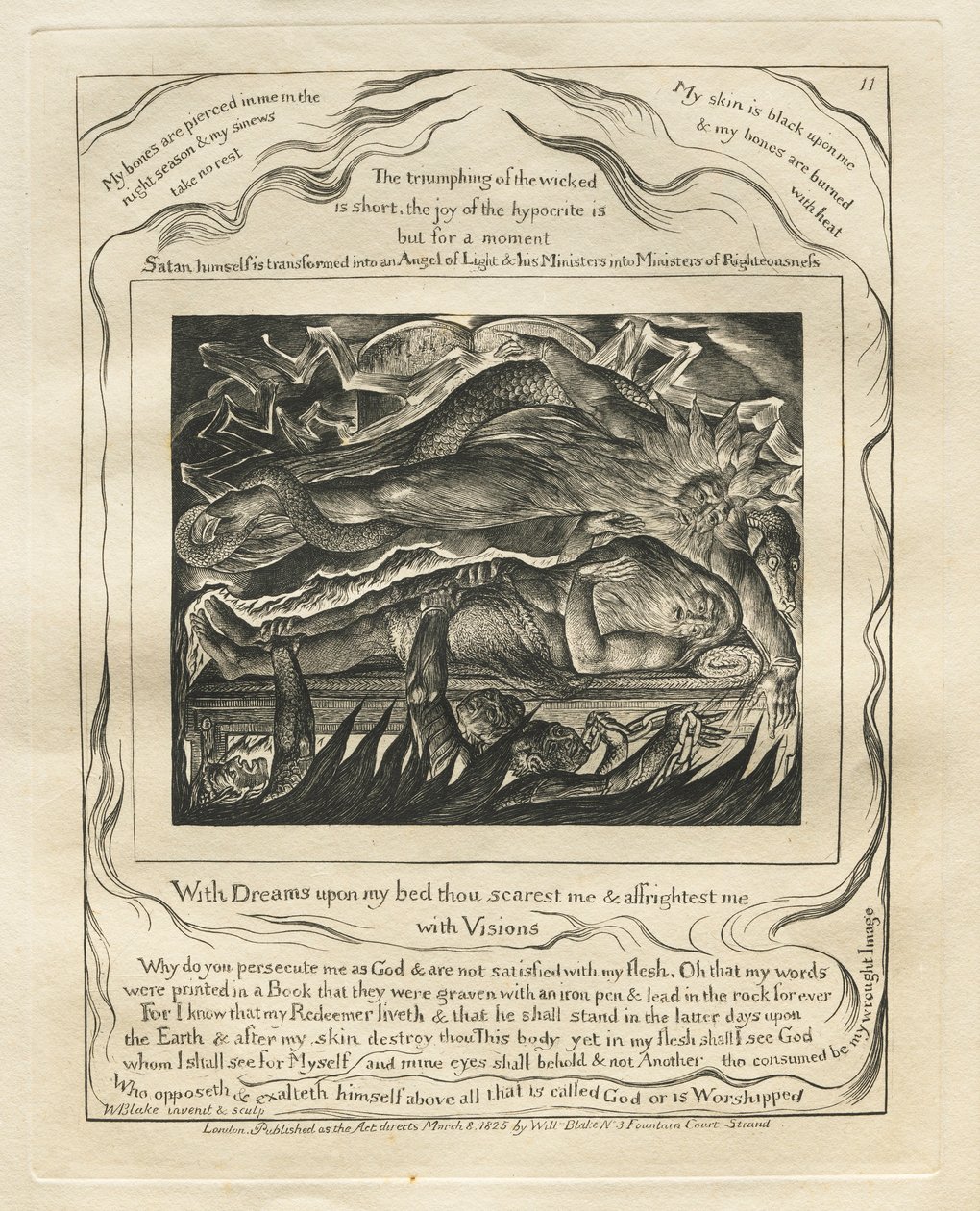 Kniha Job: Pl. 11, Se sny na mé posteli mě děsíš a děsíš..., 1825. od William Blake