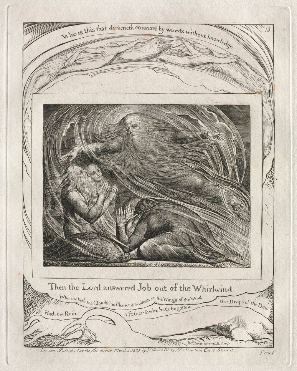 Kniha Job: Pl. 13, Potom Pán odpověděl Jobovi z vichru, 1825. od William Blake