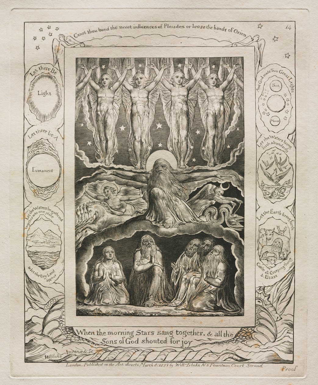 Kniha Job: Pl. 14, Když jitřní hvězdy spolu zpívaly, a všichni synové..., 1825. od William Blake