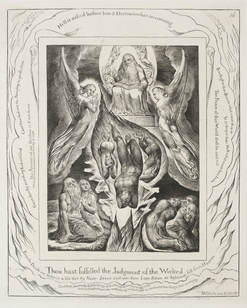 Kniha Job: Pl. 16, Naplnil jsi rozsudek bezbožných, 1825. od William Blake