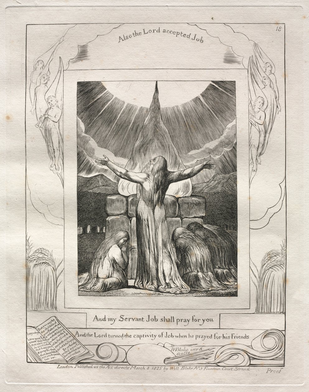 Kniha Job: Pl. 18, A můj služebník Job se za tebe bude modlit, 1825. od William Blake