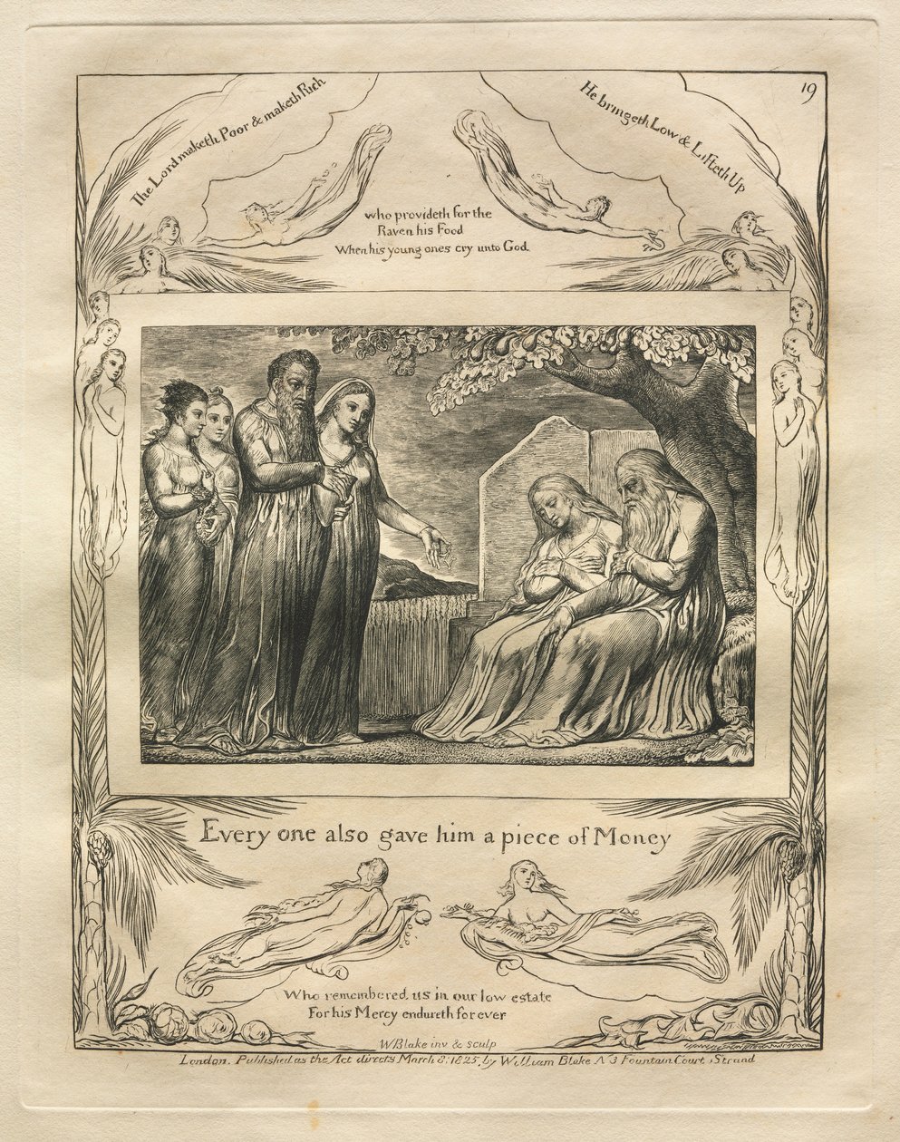 Kniha Job: Pl. 19, Každý mu také dal kus peněz, 1825. od William Blake