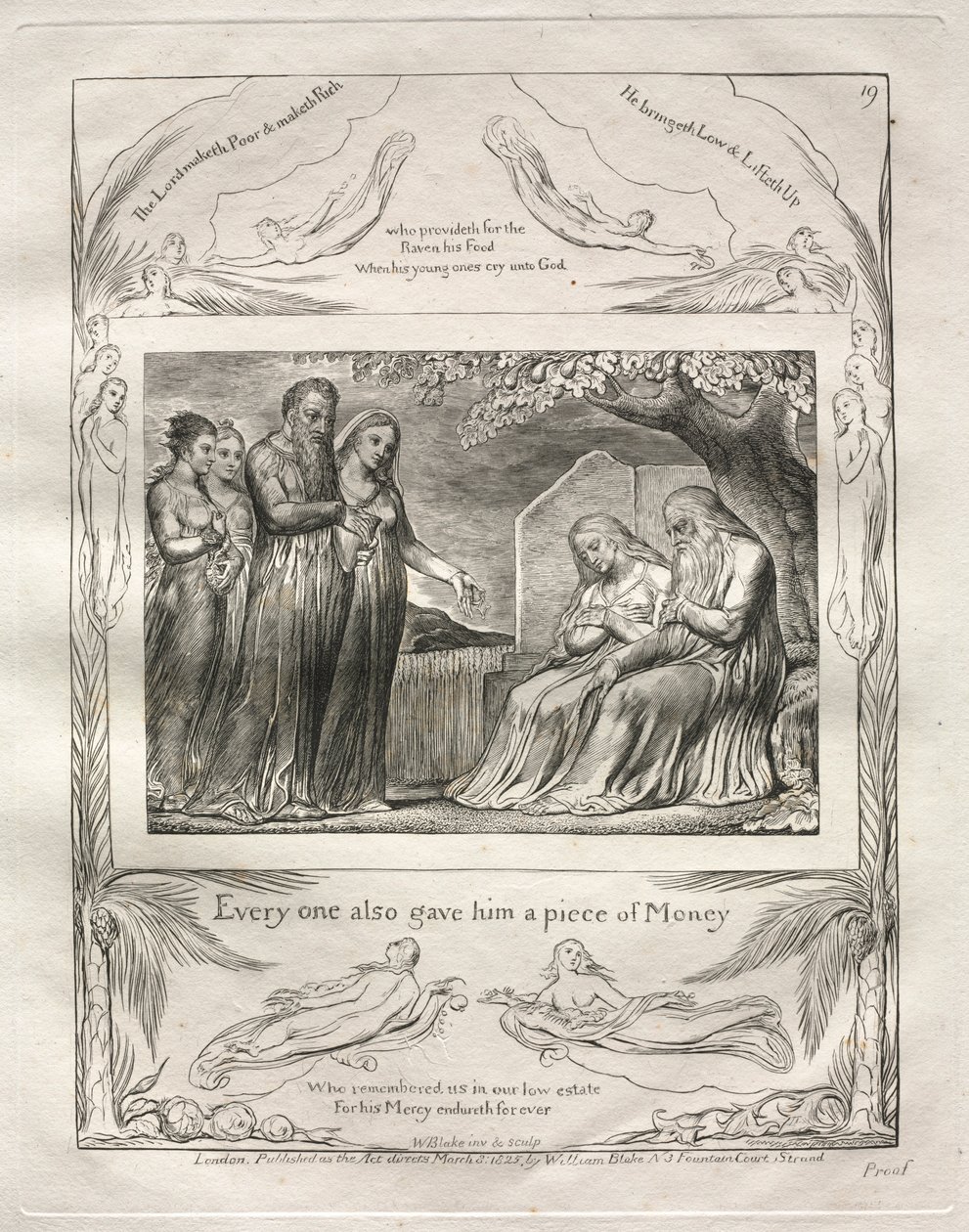 Kniha Job: Pl. 19, Každý mu také dal kus peněz, 1825. od William Blake