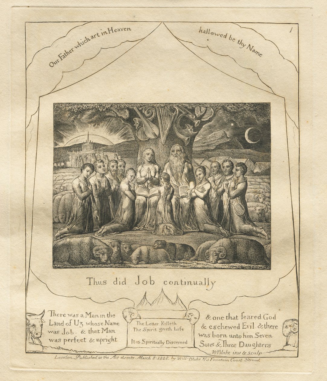 Kniha Job: Pl. 1, Tak to dělal Job neustále, 1825. od William Blake