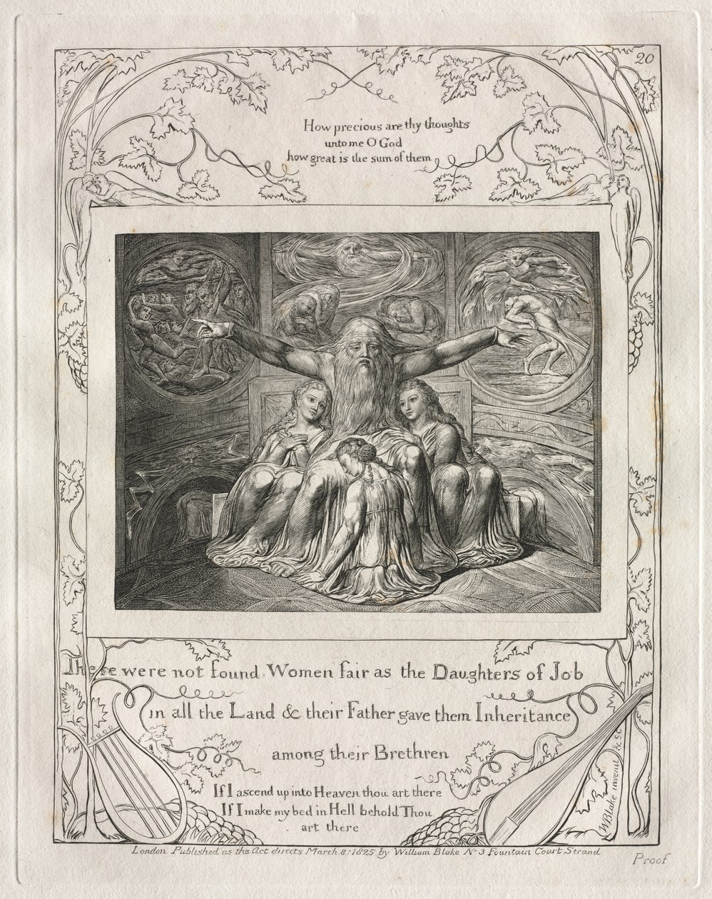 Kniha Job: Pl. 20, V celé zemi nebyly nalezeny ženy krásné jako Jobovy dcery od William Blake