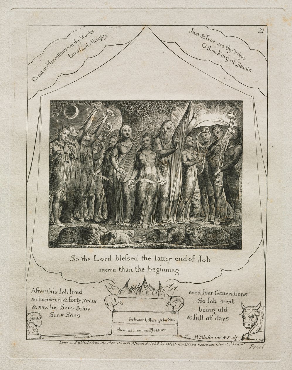 Kniha Job: Pl. 21, A tak Pán požehnal poslednímu konci Joba více než tomu roku 1825. od William Blake
