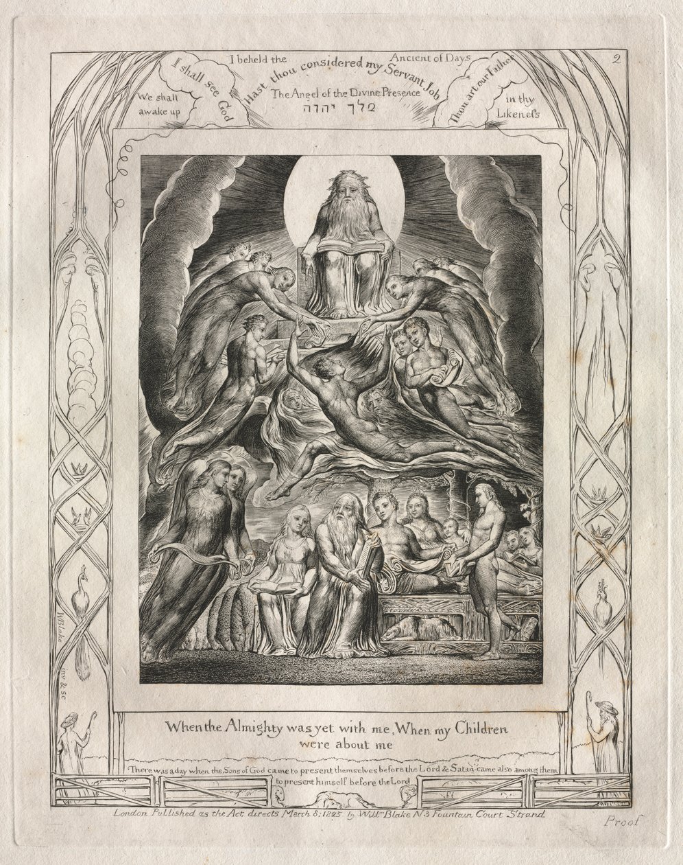 Kniha Job: Pl. 2, Když Všemohoucí byl ještě se mnou, Když mé děti..., 1825. od William Blake