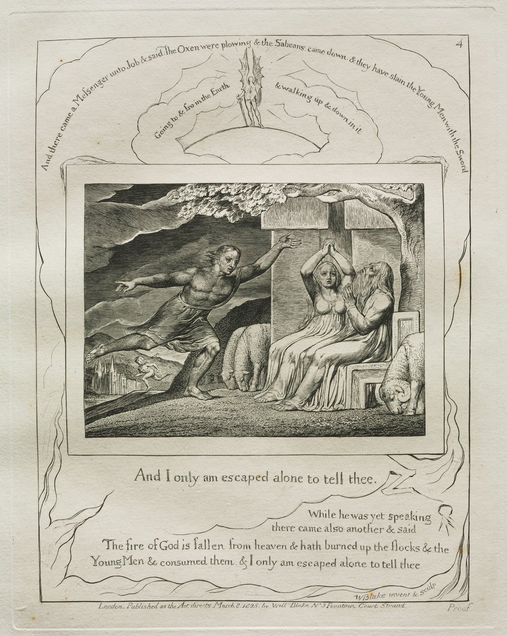 Kniha Job: Pl. 4, A utekl jsem jen sám, abych ti to řekl, 1825. od William Blake