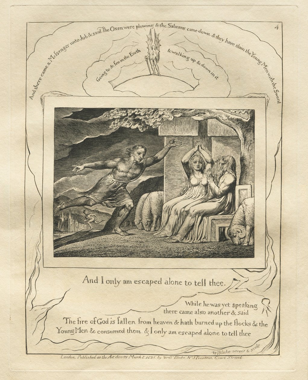 Kniha Job: Pl. 4, A utekl jsem jen sám, abych ti to řekl, 1825. od William Blake