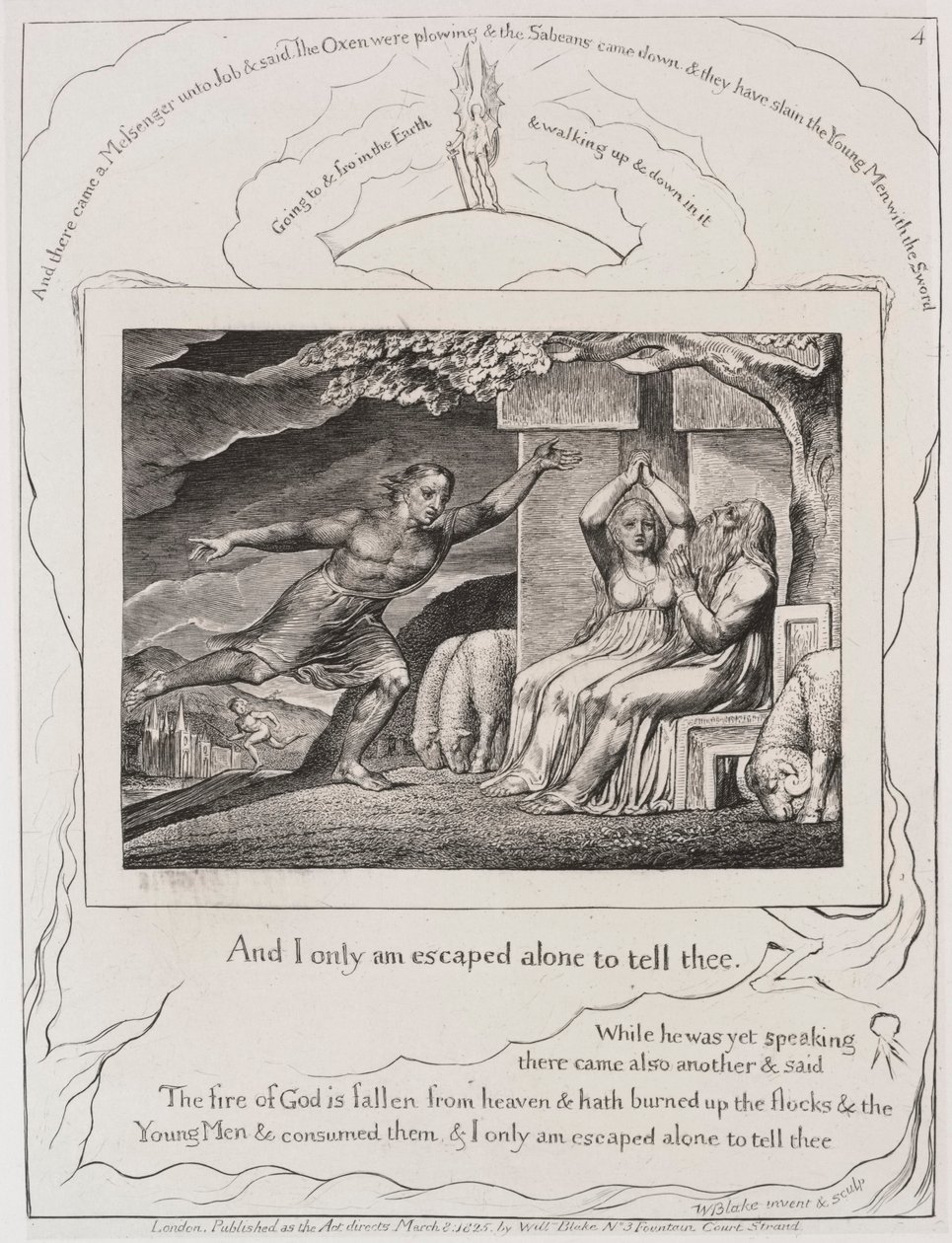 Kniha Job: Pl. 4 a utekl jsem jen sám, abych ti to řekl, 1825. od William Blake