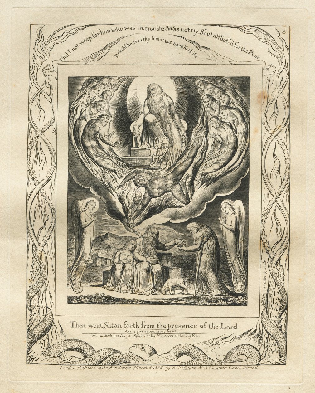 Kniha Job: Pl. 5, Potom Satan vyšel z přítomnosti Páně, 1825. od William Blake
