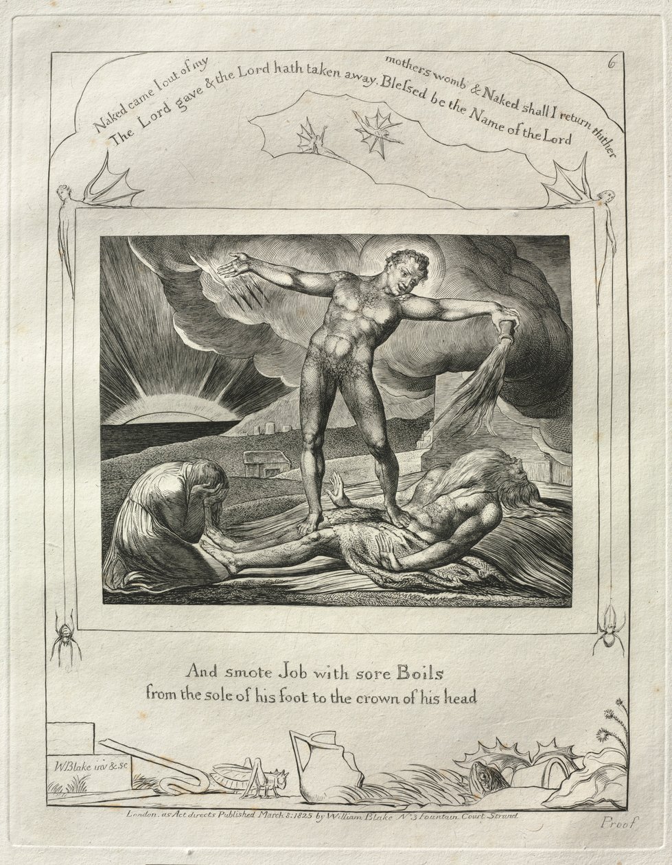 Kniha Job: Pl. 6, A uhodil Joba bolavými vředy od chodidla..., 1825. od William Blake