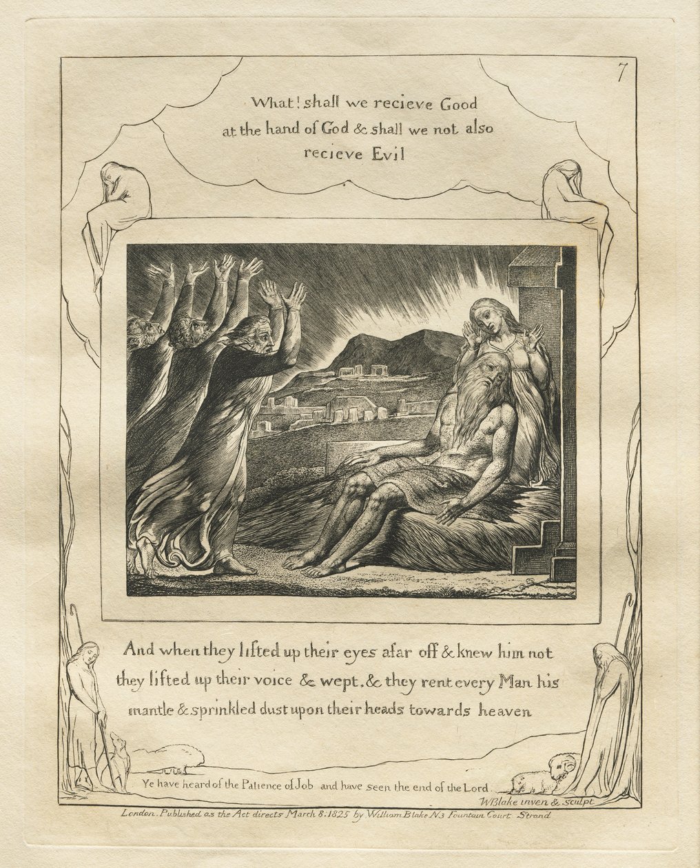 Kniha Job: Pl. 7 A když z dálky pozdvihli oči a nepoznali ho, pozvedli svůj hlas a plakali od William Blake
