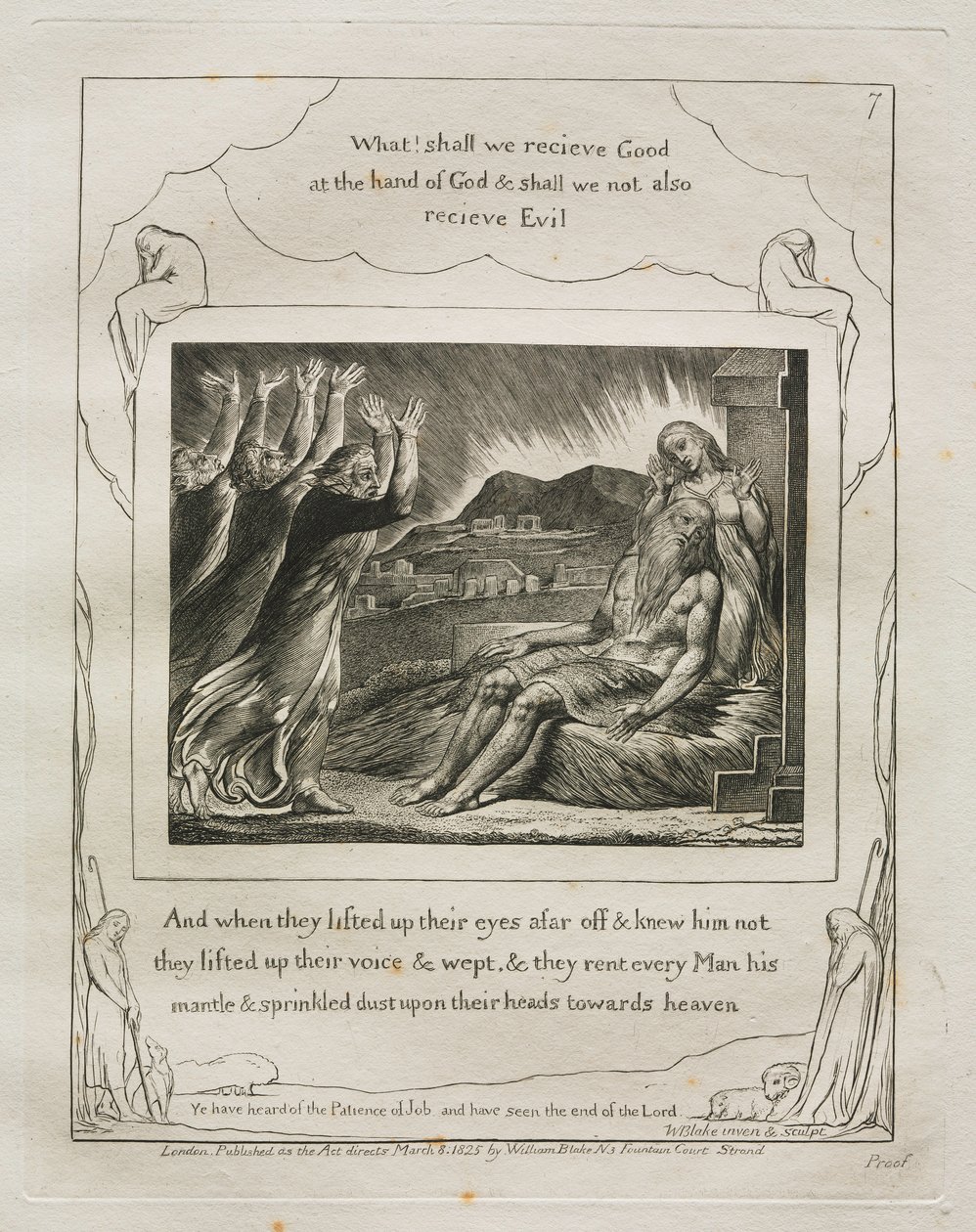 Kniha Job: Pl. 7, A když pozvedli oči zdaleka a neznali ho..., 1825. od William Blake