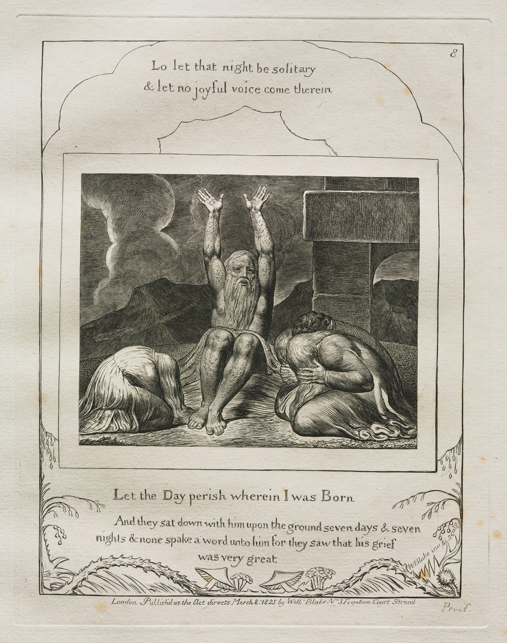 Kniha Job: Pl. 8, Ať zahyne den, ve kterém jsem se narodil, 1825. od William Blake